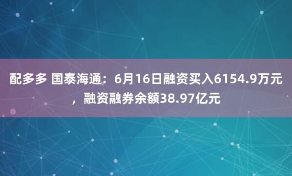 配多多 国泰海通：6月16日融资买入6154.9万元，融资融券余额38.97亿元